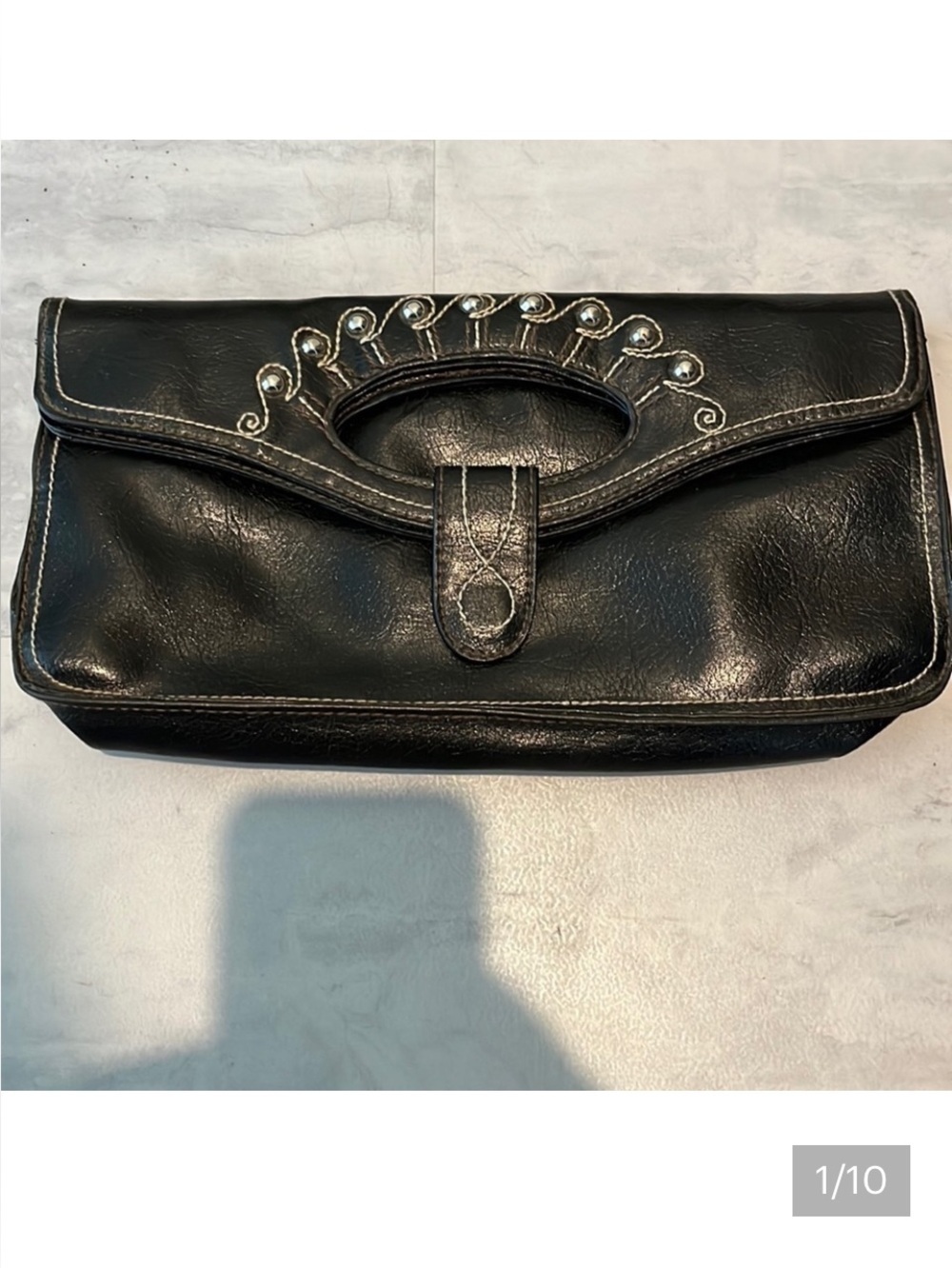 Worthington  genuine leather handbag  EUC black/ silver accents   11.5”x 6”x 2”